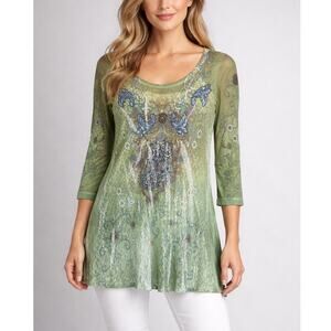 Dressbarn Boho Fairycore Green Mesh Tunic XL Fairy Light Whimsigoth Tattoo Top
